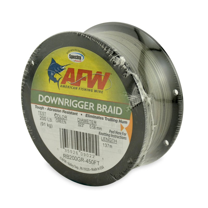 American Fishing Wire Downrigger Braid (Spectra Fibers), Green Color, 150 Pound Test, 137 Meters